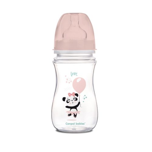 Canpol babies Anti-kólikás cumisüveg, EasyStart, EXOTIC ANIMALS, 240 ml - rózsaszín