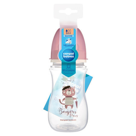Canpol babies Anti-kólikás cumisüveg, 240 ml, Easy Start, BONJOUR PARIS - pink