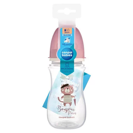 Canpol babies Anti-kólikás cumisüveg, 240 ml, Easy Start, BONJOUR PARIS - pink