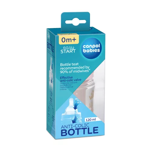 Canpol babies Anti-kólikás cumisüveg, EasyStart, ROYAL BABY, 120 ml - pink