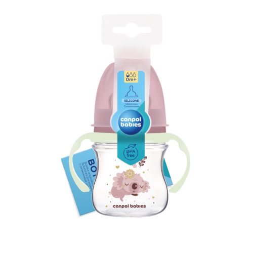 Canpol babies Anti-kólikás cumisüveg, világító fogantyúval, EasyStart, SLEEPY KOALA, 120 ml - pink