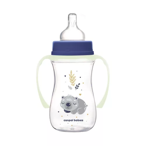 Canpol babies Anti-kólikás cumisüveg, világító fogantyúval, EasyStart, SLEEPY KOALA, 240 ml - kék