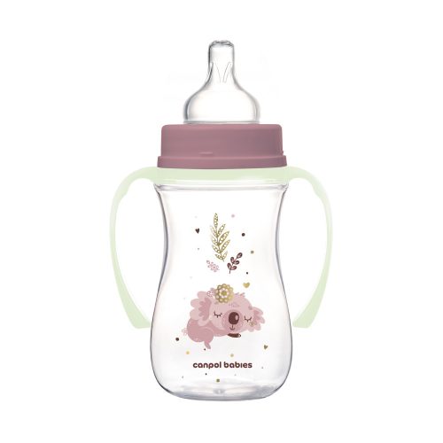 Canpol babies Anti-kólikás cumisüveg, világító fogantyúval, EasyStart, SLEEPY KOALA, 240 ml - pink