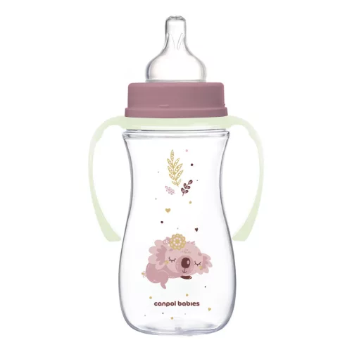 Canpol babies Anti-kólikás cumisüveg, világító fogantyúval, EasyStart, SLEEPY KOALA, 300 ml - pink