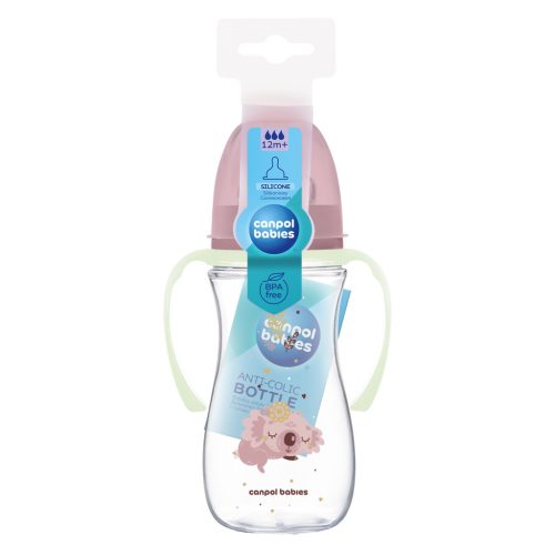 Canpol babies Anti-kólikás cumisüveg, világító fogantyúval, EasyStart, SLEEPY KOALA, 300 ml - pink