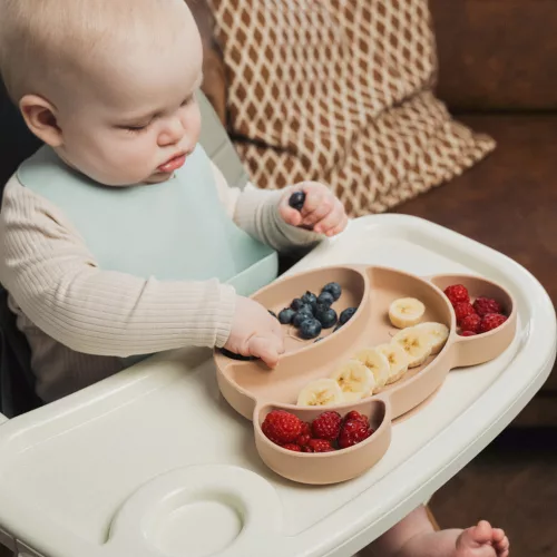 Canpol babies Szilikon osztott tányér, tapadókoronggal, Mackó - krémszín