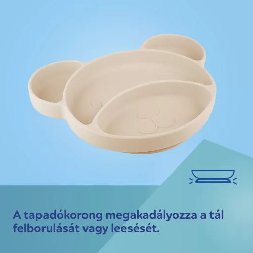Canpol babies Szilikon osztott tányér, tapadókoronggal, Mackó - krémszín