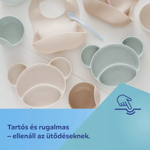 Canpol babies Szilikon osztott tányér, tapadókoronggal, Mackó - krémszín