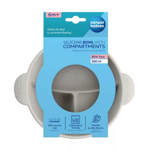 Canpol babies Szilikon osztott tál, tapadókoronggal, 360ml, DOTS - szürke