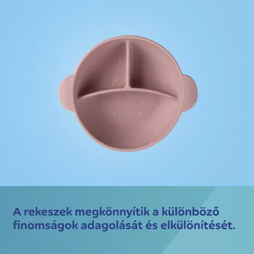 Canpol babies Szilikon osztott tál, tapadókoronggal, 360ml, DOTS - pink