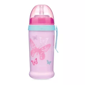   Canpol babies Cseppmentes itatópohár, szilikon szívószállal, 350 ml, BUTTERFLY - rózsaszín