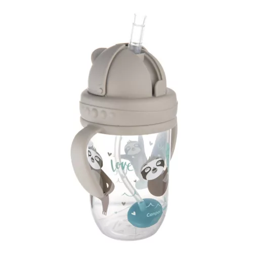 Canpol babies Súlyozott szívószálas cseppmentes itatópohár, 270ml, 6hó+, EXOTIC ANIMALS - szürke