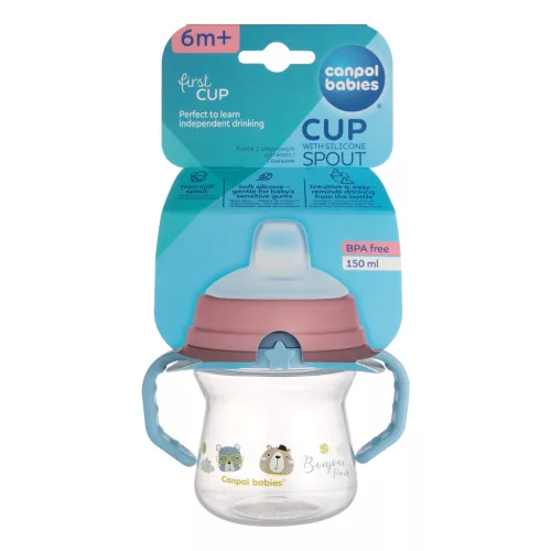 Canpol babies Itatópohár szilikonos ivócsőrrel, FirstCup, 150 ml, Bonjour Paris - kék