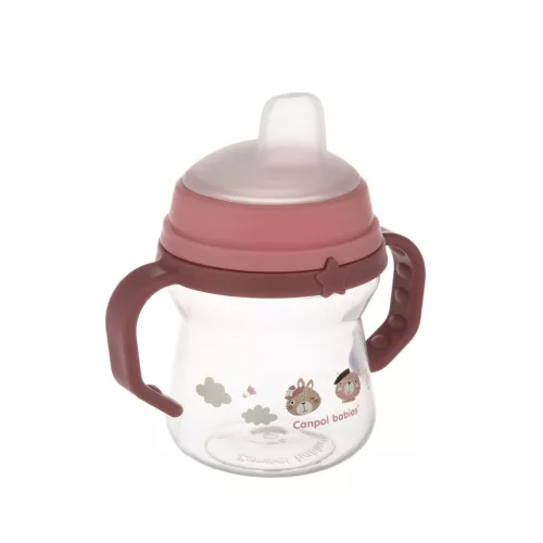Canpol babies Itatópohár szilikonos ivócsőrrel, FirstCup, 150 ml, Bonjour Paris - rózsaszín
