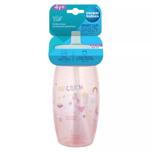 Canpol babies Sport billenő ivócsőrös kulacs, Unicorns, 400 ml