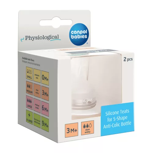 Canpol babies Szilikon etetőcumi az S-alakú cumisüvegekhez, 3hó+, 2db, lassú