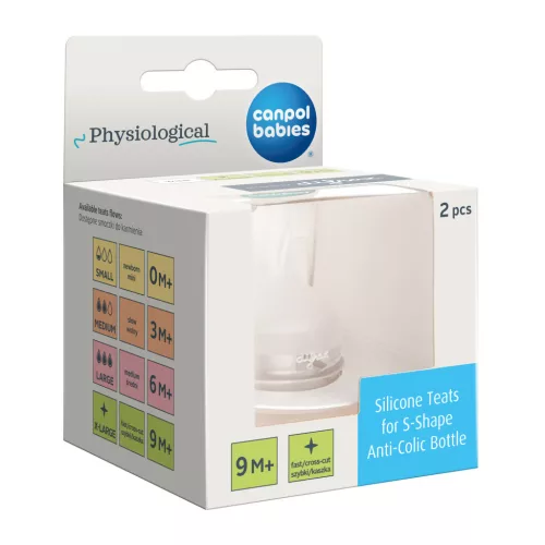 Canpol babies Szilikon etetőcumi az S-alakú cumisüvegekhez, 9hó+, 2db, gyors