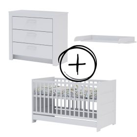   Todi White Bunny 70x140-es átalakítható babaágy + 3 fiókos komód + pelenkázó toldalék