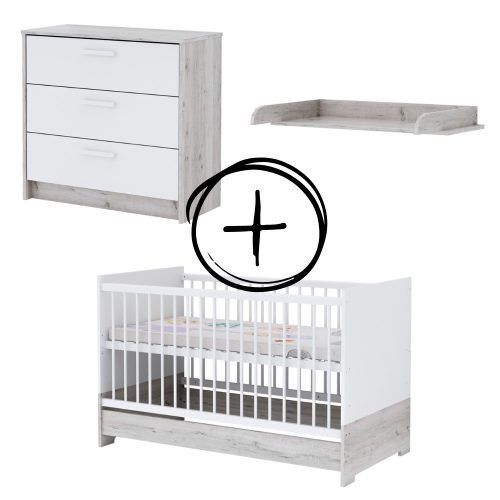 Todi Bee 70x140-es átalakítható babaágy + Bee 3 fiókos komód + pelenkázó toldalék