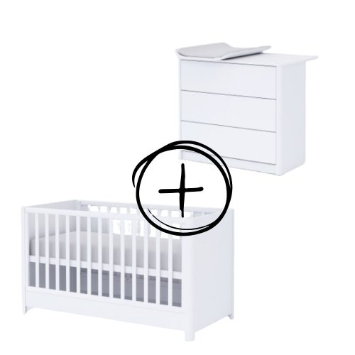 Todi Elegant 3 fiókos komód + 70x140-es átalakítható babaágy + íves pelenkázó toldalék