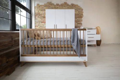 Faktum FLIP White & Oak 120-as babaágy - fehér
