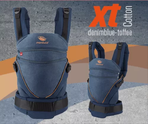 Manduca XT babahordozó biopamut Denimblue-Toffee