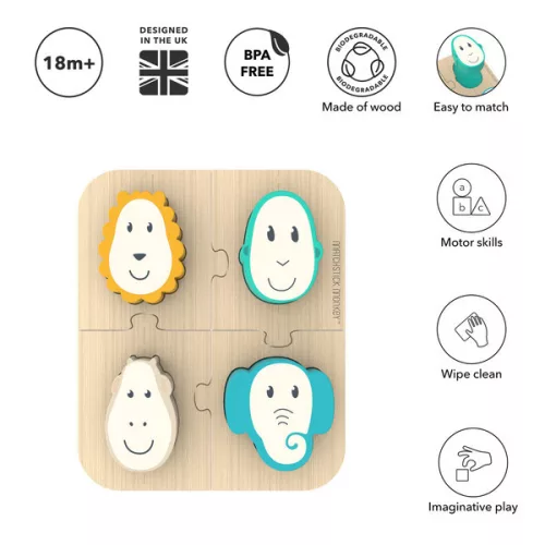 Matchstick Monkey Állatos formabeillesztő fa puzzle