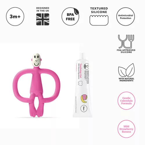 Matchstick Monkey rágómaki és fogínygél szett - pink