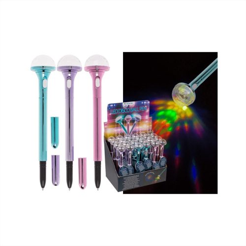 Diszkógömbös toll LED fénnyel, elemekkel - többféle