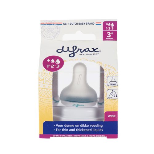 Szilikon cumi gyűrűvel a Difrax 1-2-3 Variflow széles cumisüveghez