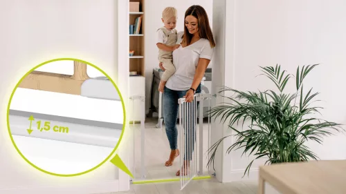 Lionelo Truus Slim biztonsági ajtórács - White Natural (75-105 cm) 2 db toldóval