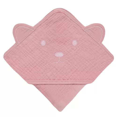 Lionelo Muszlin pamut kapucnis törölköző - Pink Baby