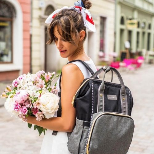 BabyOno Pelenkázótáska, OSLO STYLE, hátizsák, 30x40x16 cm, fekete/szürke, 1424/01