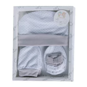   Gamberritos kiegészítő szett újszülötteknek 3 részes (sapka, kesztyű, kiscipő) pöttyös - szürke