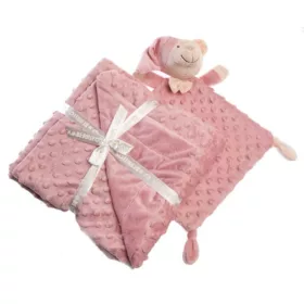   Gamberritos takaró plüss buborékos anyagú 80x110cm plüss szundikendővel maci - rózsaszín