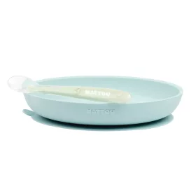   Nattou  szilikon étkészlet 2 részes lapostányérral - kék-zöld