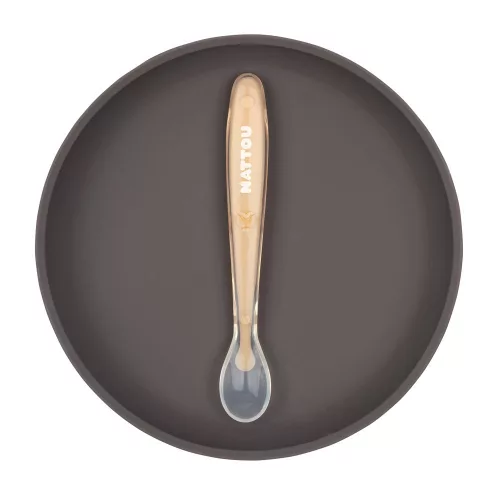 Nattou szilikon étkészlet 2 részes lapostányérral - padlizsán-barack