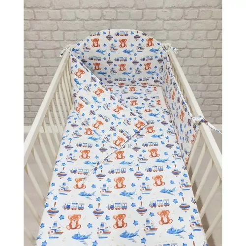 Pihe-Tex Ágynemű Pamut 3 részes 90x140 40x50cm Búgócsigás maci - kék 686