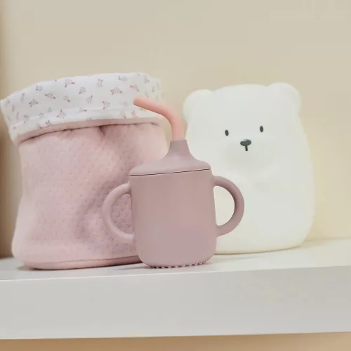 Nattou szívószálas itatópohár szilikon - pink