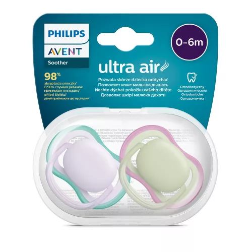 Philips AVENT Játszócumi Ultra Air neutral 0-6hó lányos 2db - lila