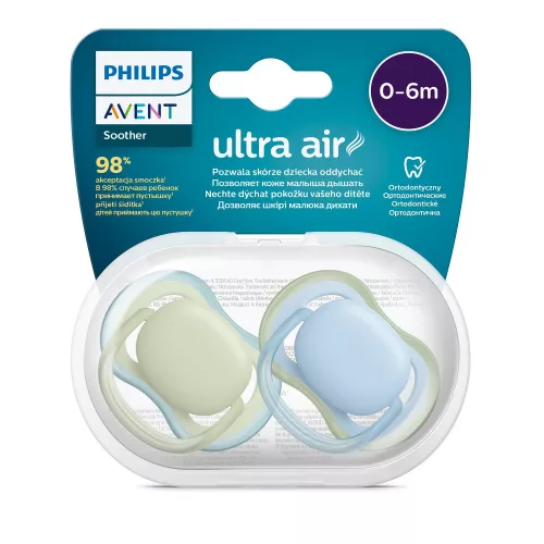 Philips AVENT Játszócumi Ultra Air neutral 0-6hó fiús 2db - kék