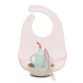 Nattou szilikon étkészlet 4 részes ivópohárral - pink