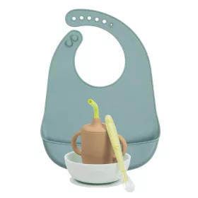 Nattou szilikon étkészlet 4 részes ivópohárral - zöld