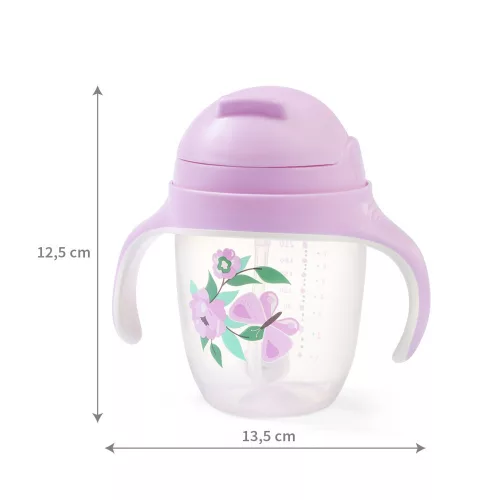 BabyOno Itatópohár szívószállal, füllel, 240 ml, lila, 1464/05