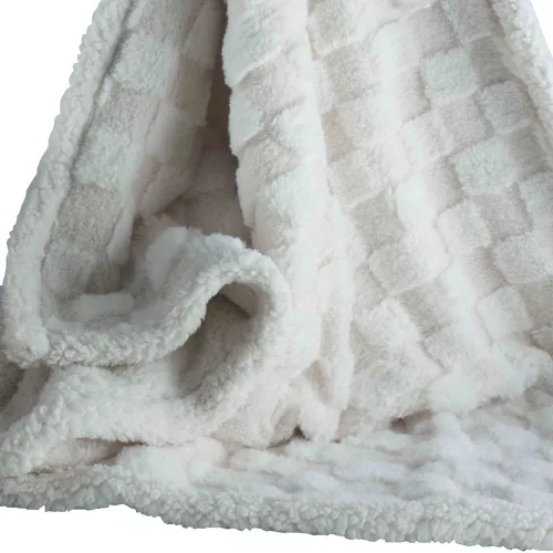 Gamberritos takaró plüss/sherpa kockás 80x110cm - bézs 10760