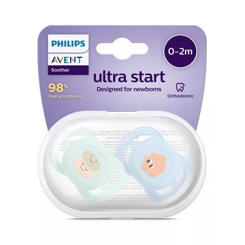 Philips AVENT Játszócumi Ultra Start 0-2hó fiús 2db - mintás