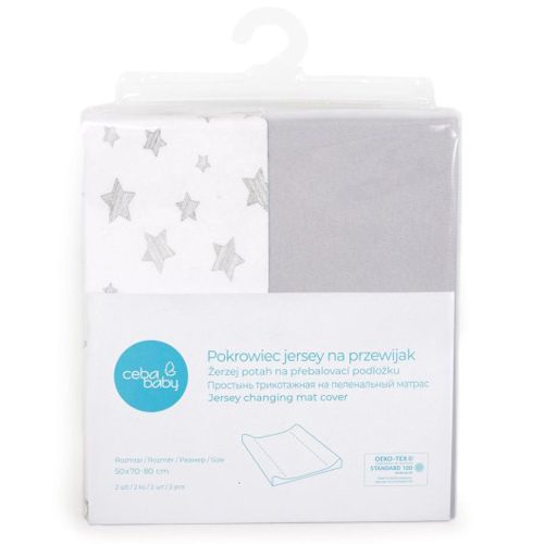 Ceba pelenkázólap huzat pamut (50x70-80) 2db/csomag - világosszürke szürke csillagos