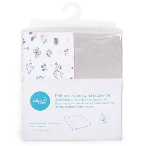 Ceba pelenkázólap huzat pamut (50x70-80) 2db/csomag - világosszürke madár