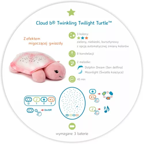 Cloud b Twinkling Turtle projektoros csillagvetítő teknős - Pink
