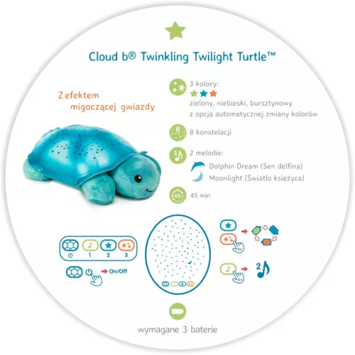 Cloud b Twinkling Turtle projektoros csillagvetítő teknős - Aqua